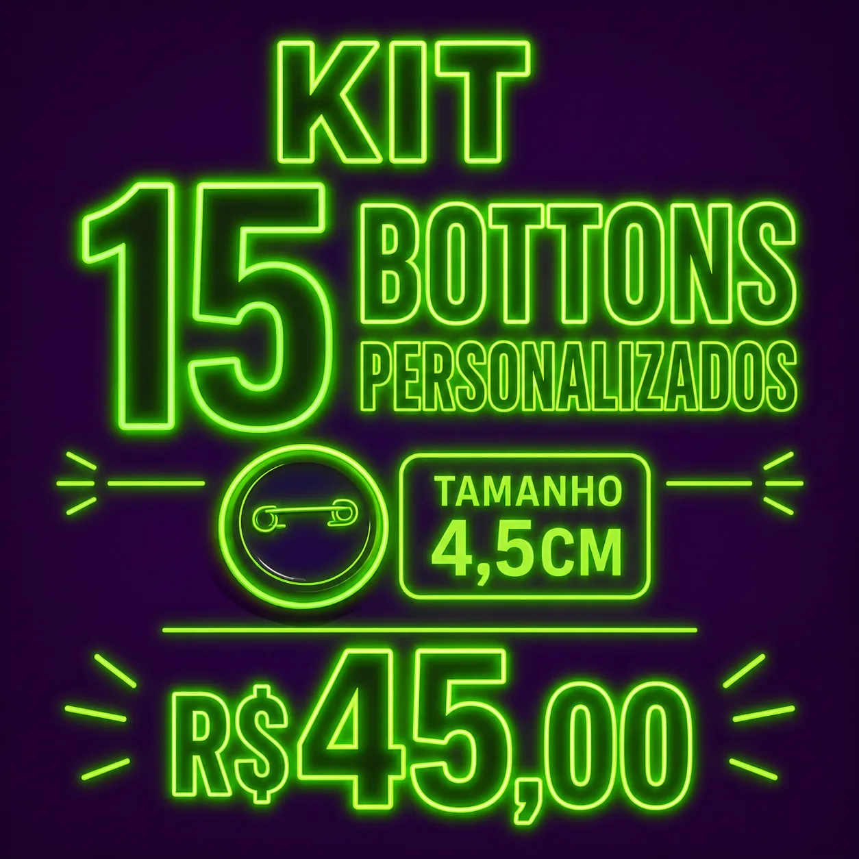 Kit 15 Bottons Personalizados – 4,5 cm