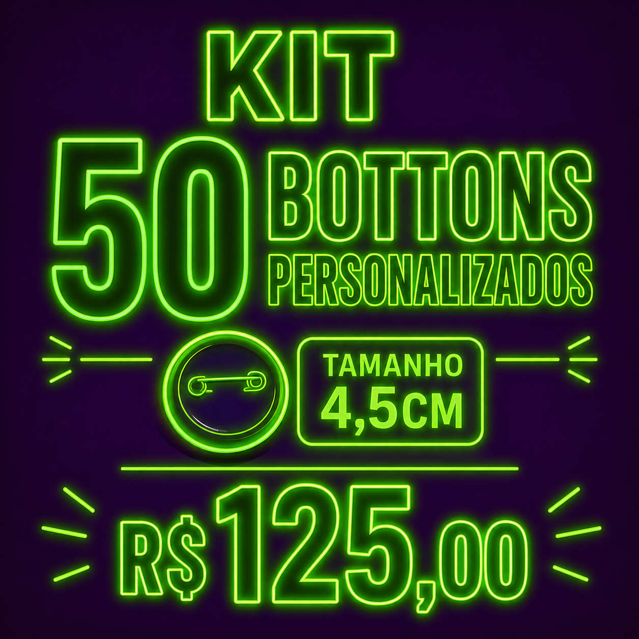 Kit 50 Bottons Personalizados – 4,5 cm