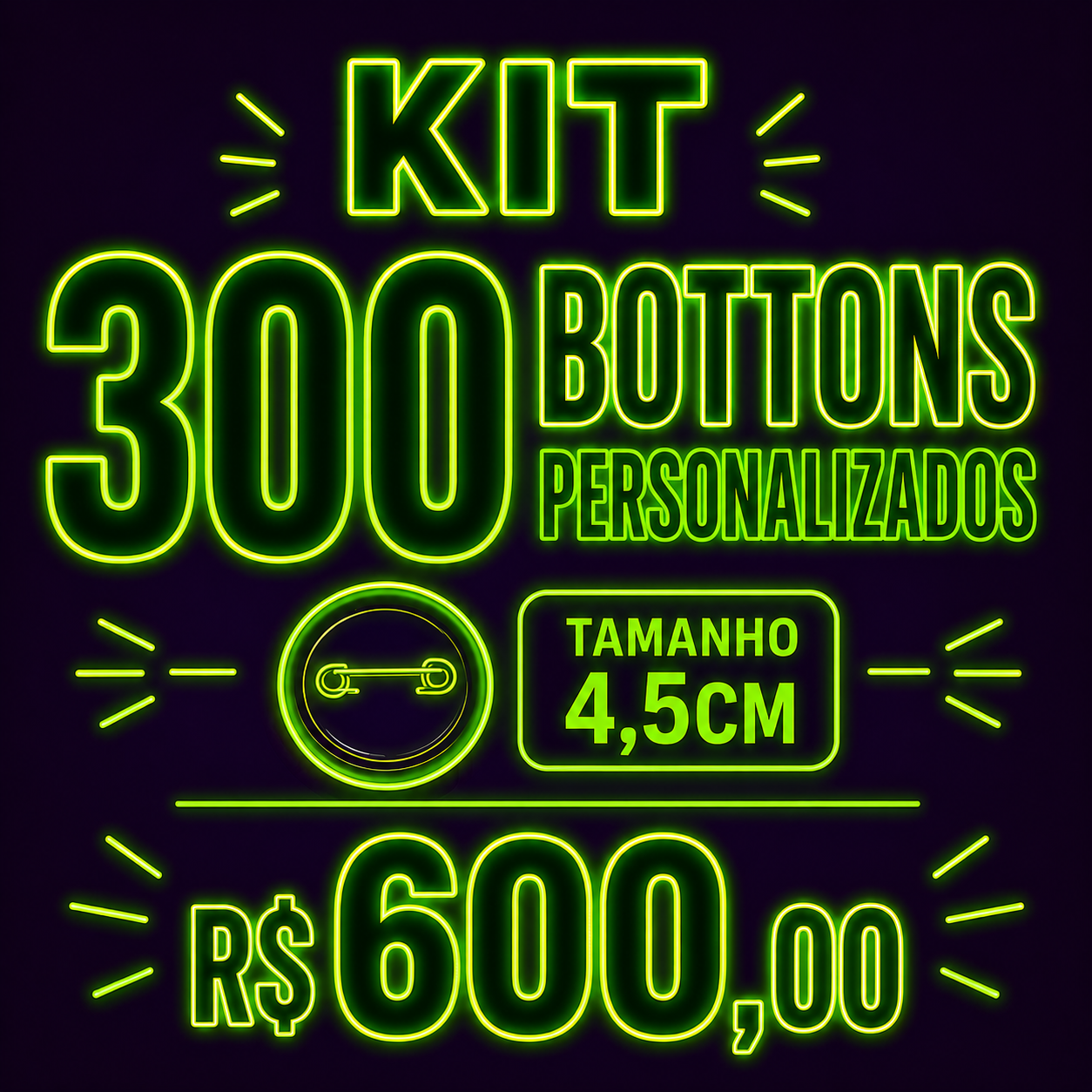 Kit 300 Bottons Personalizados – 4,5 cm